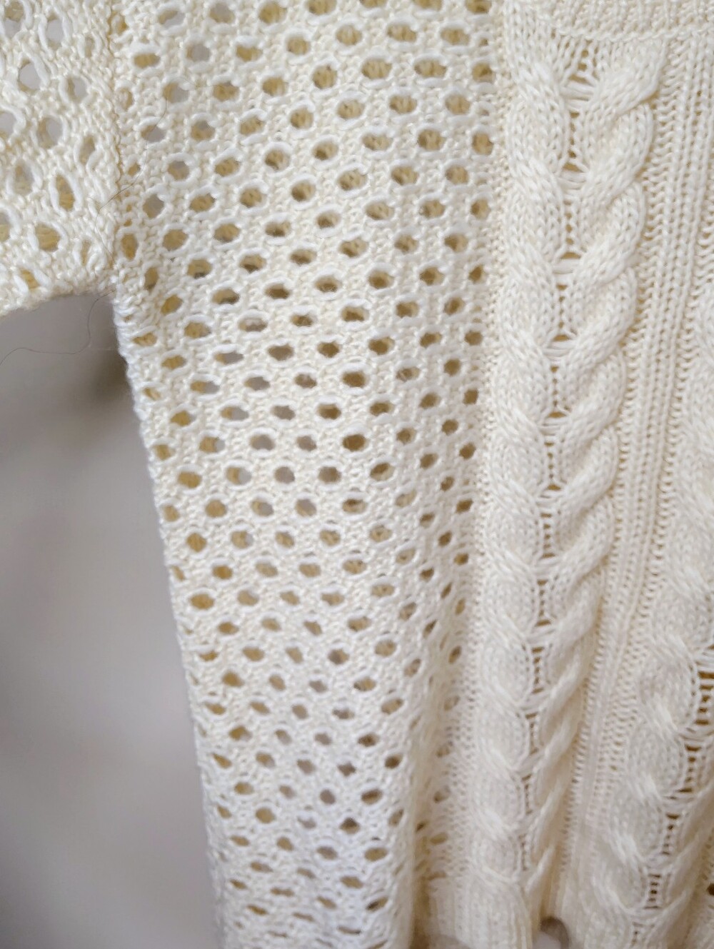 Cream Open Knit Cable Knit Sweater Oversized Wool Blend Pullover - Picture 5 of 7